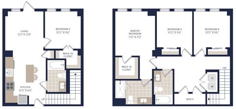 Floor plan for 4 beds, 3 baths, 1327 sqft